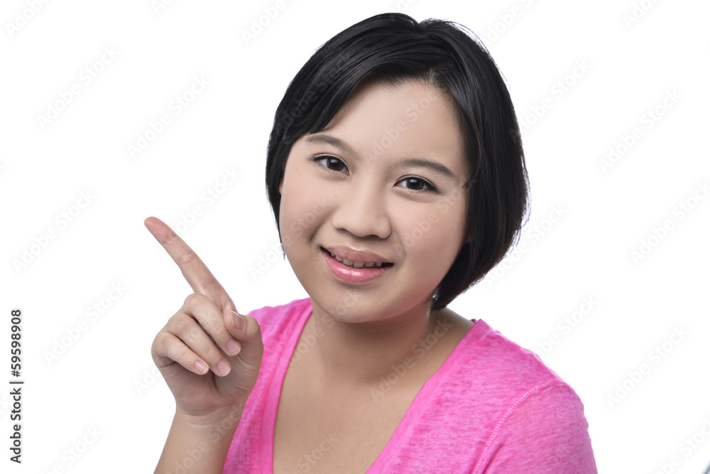 Pointing young beautiful casual college / university student Pointing young beautiful casual college / university student