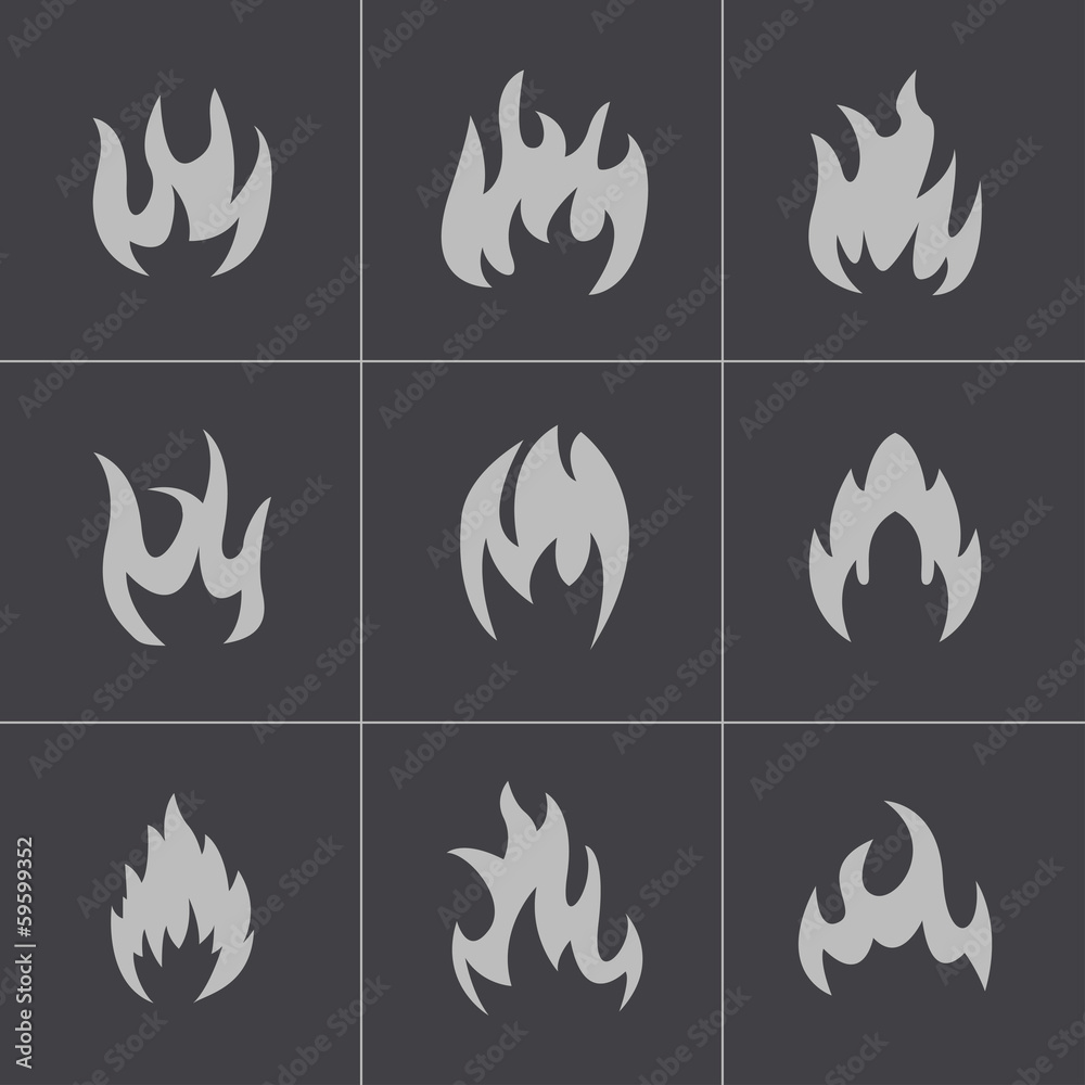 Vector black fire icons set Vector black fire icons set
