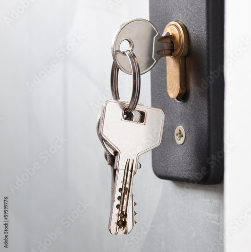 Keys stuck in a lock.