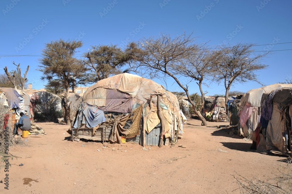 Naklejka premium Obóz dla uchodźców afrykańskich Hargeisa w Somalii