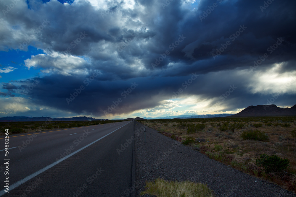 Stormy clouds dramatic clouds sky in I-15 Nevada US