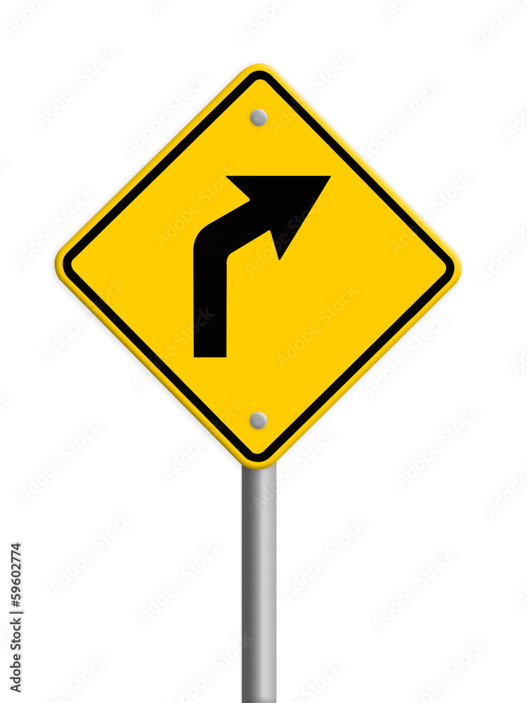 sign of road curved ahead . Part of a series. sign of road curved ahead . Part of a series.