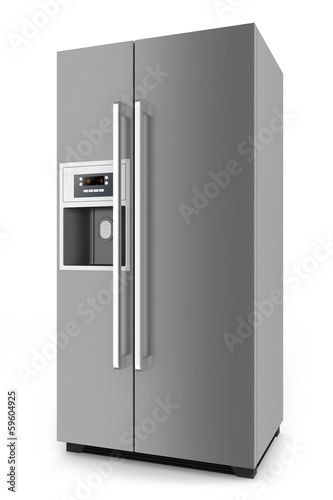 Silver fridge with side-by-side door system