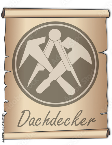 Alte Papierrolle mit Handwerkszeichen Dachdecker