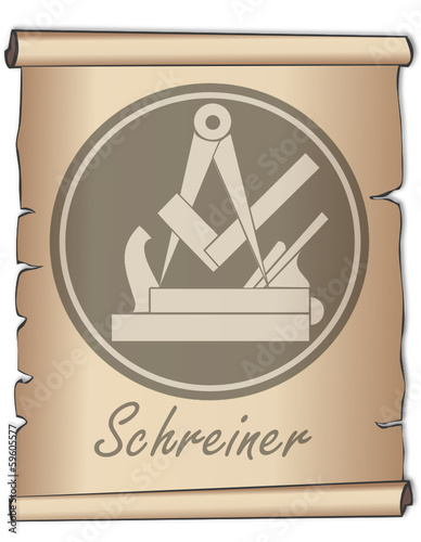 Alte Papierrolle mit Handwerkszeichen Schreiner