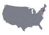 map of USA with red push pin pointing at New York City