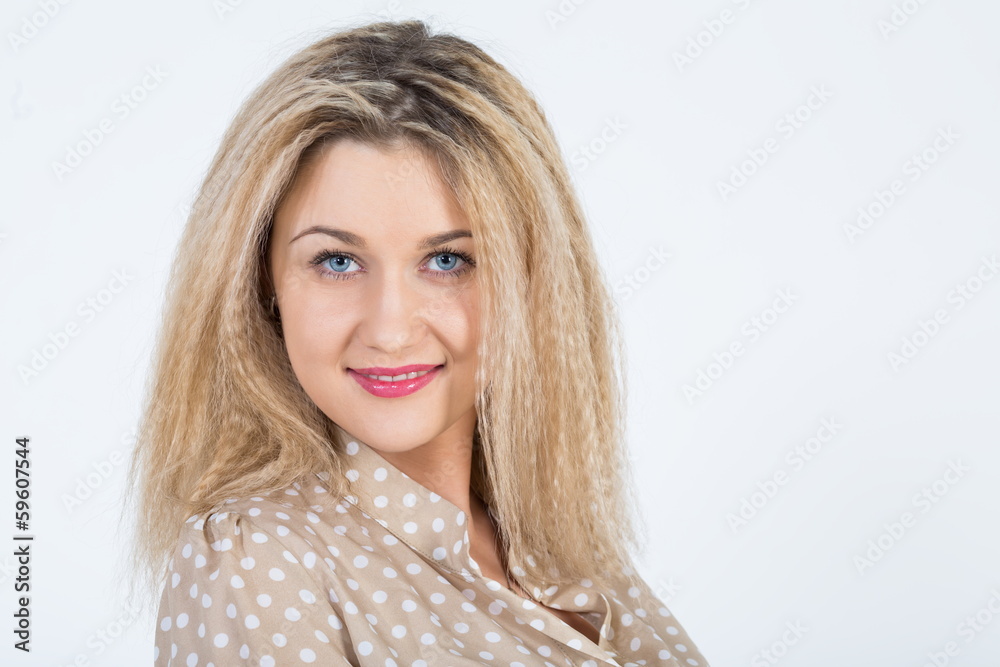 smiling girl with curly hair in the studio smiling girl with curly hair in the studio