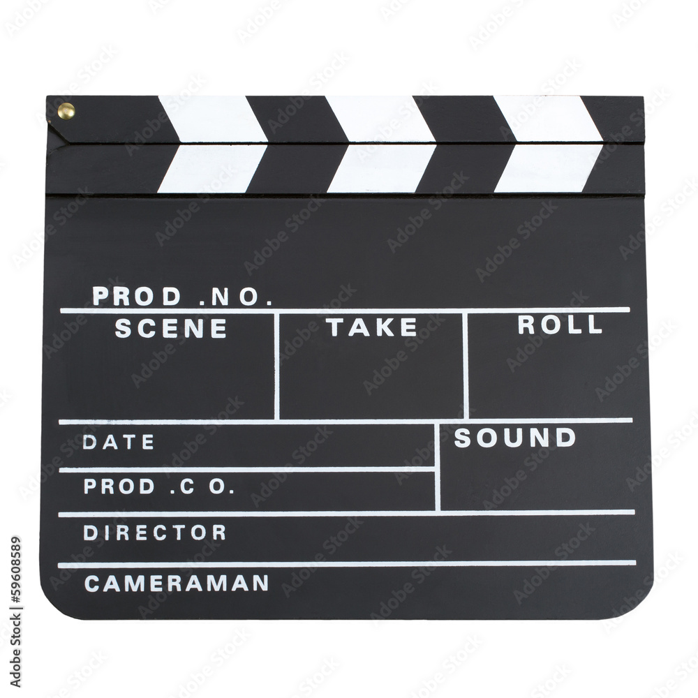 Movie production clapper board isolated on white background
