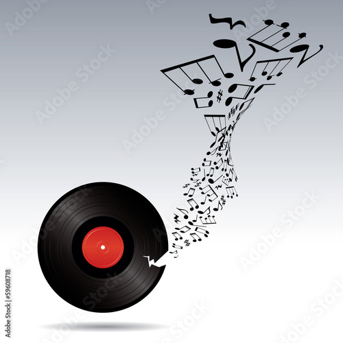 music notes takes off from broken vinyl