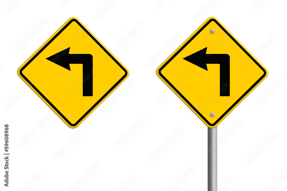 Turn left road sign. Part of a series. Turn left road sign. Part of a series.