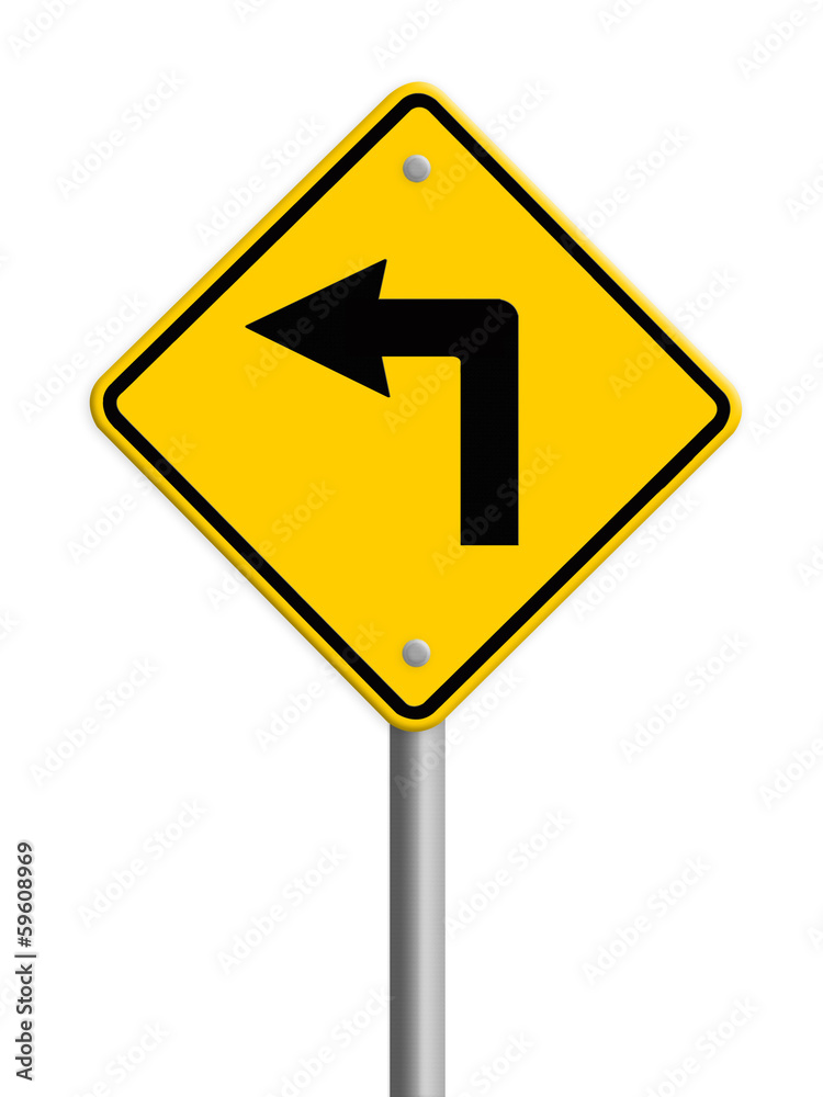 Turn left road sign. Part of a series. Turn left road sign. Part of a series.