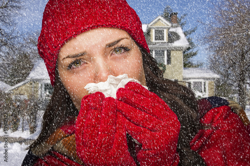 Sick Woman In Snow Blowing ...