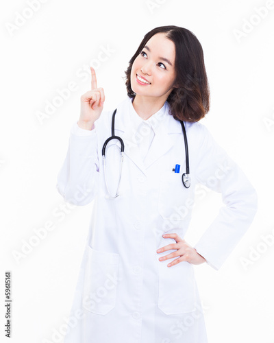 Young Asian woman doctor showing something