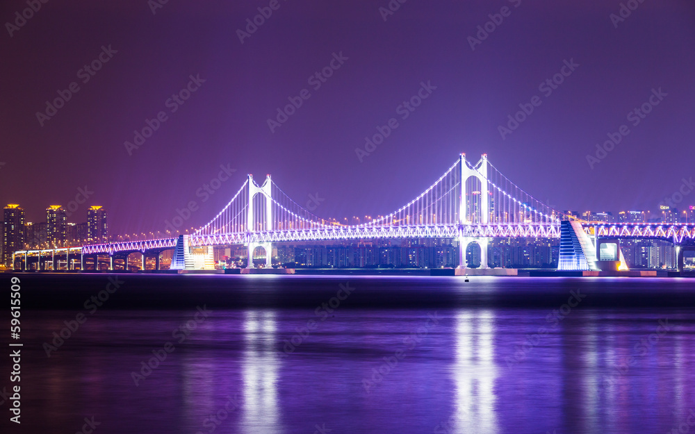 Busan city with suspension bridge