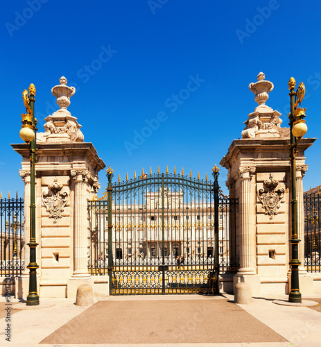  Royal Palace Gate in sunny day. Madrid