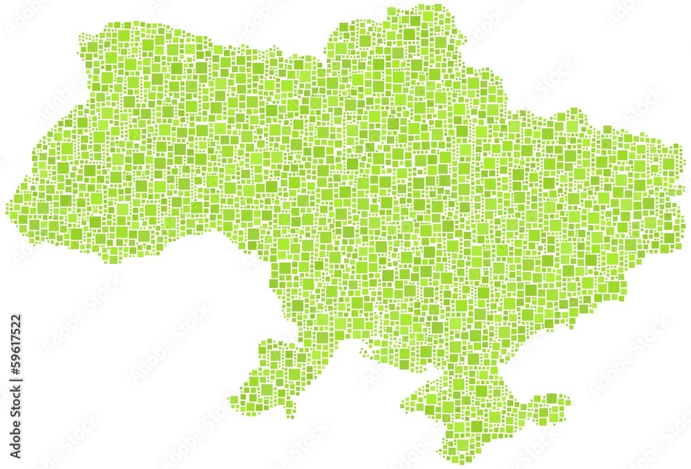 Decorative map of Ukraine in a mosaic of green squares