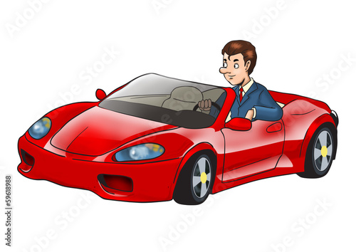 Cartoon illustration of a businessman driving a sport car © rudall30