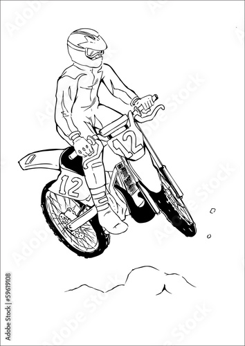 Vector sketch of a man riding a motocross