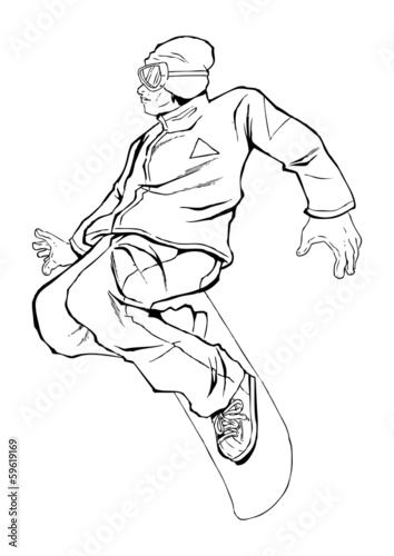 Sketch illustration of a snow boarder in action