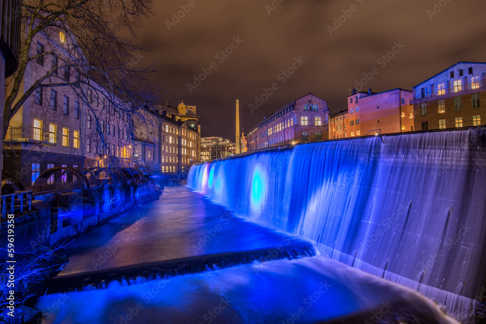 Blue Christmas - illuminated industrial landscape of Norrkoping