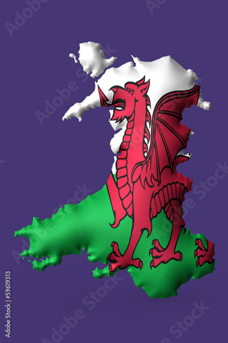 The flag of Wales  super embossed on a map