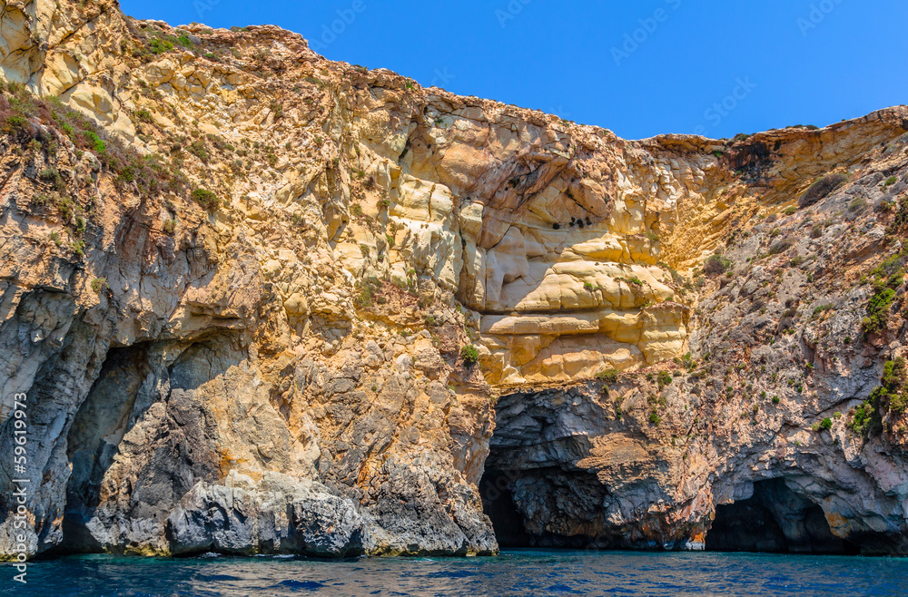 The famous Blue Grotto caverns in the coast of Malta