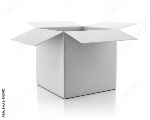 Blank open empty white cardboard box