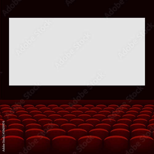 Cinema theatre with screen and seats.