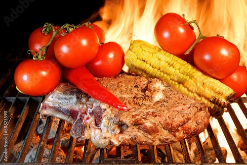 Grilled Rib steak and vegetables