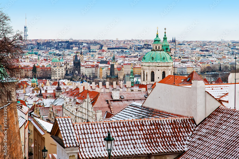 Panoramic view of Prague Old town and Lesser town