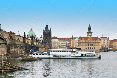 Boat on the Vltava river in Prague