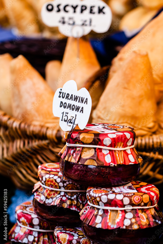 Fototapeta premium Traditional polish smoked cheese oscypek on market,Krakow,Poland