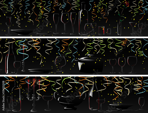Vector banner of dinner by candlelight with bright confetti.