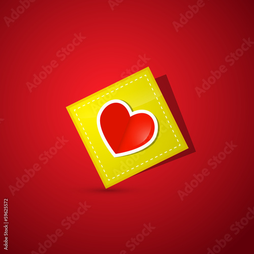 Heart on Yellow Paper on Dark Red Background