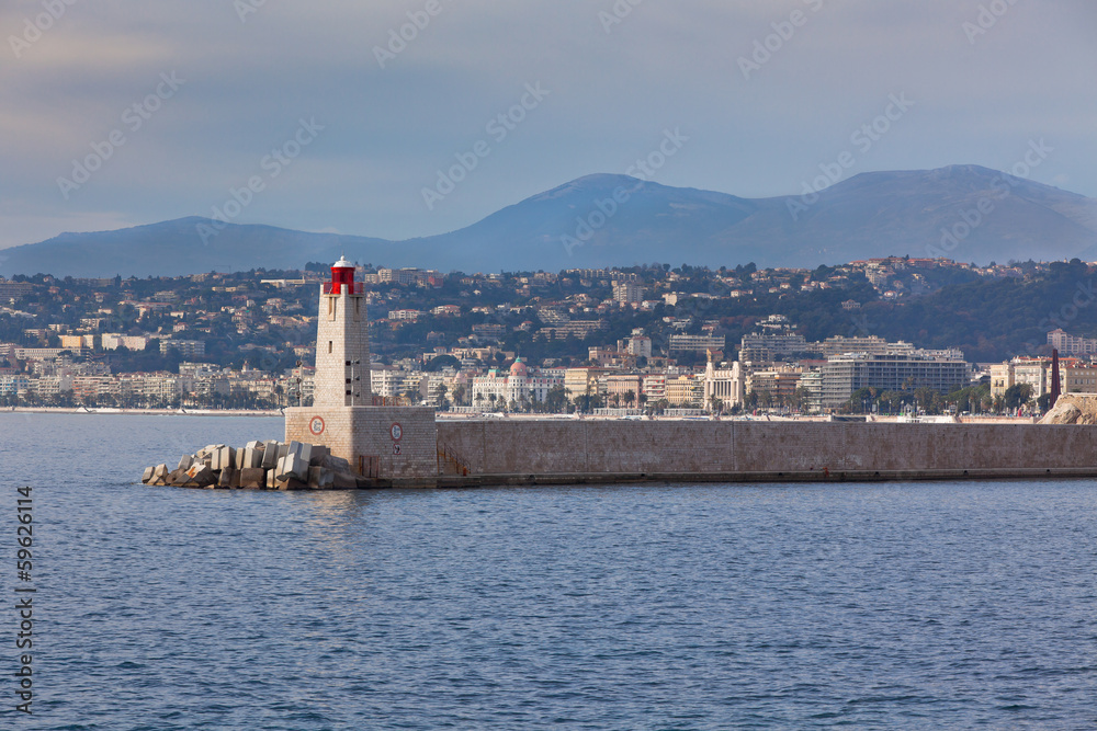 View on Lighthouse and Quay of Nice, France