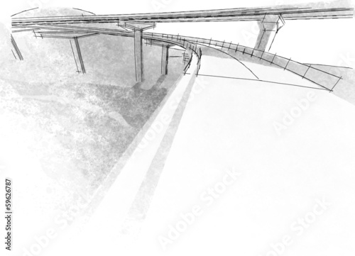 Sketch of the bridge project, in pencil.