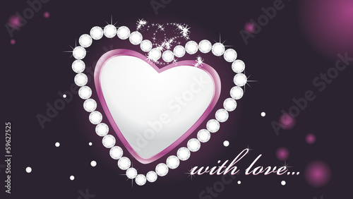 Shining heart with diamonds on the dark background