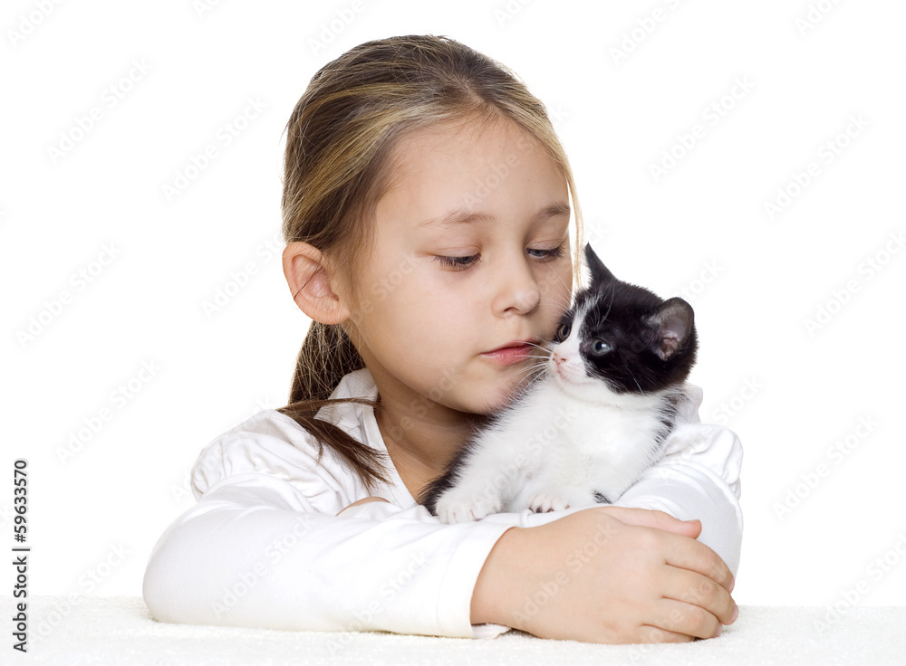 girl and kitten
