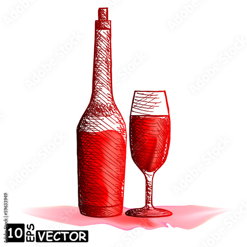 glass bottle and glass with wine