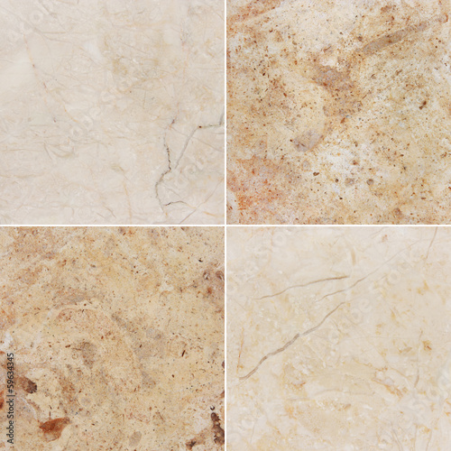 Four different texture of a light marble and granite.