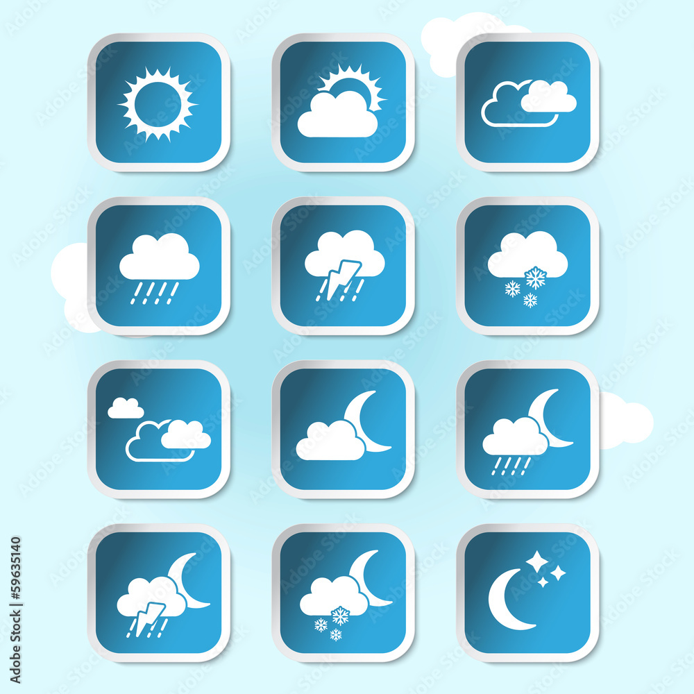 Vector weather forecast, banners, buttons - weather symbols Vector weather forecast, banners, buttons - weather symbols