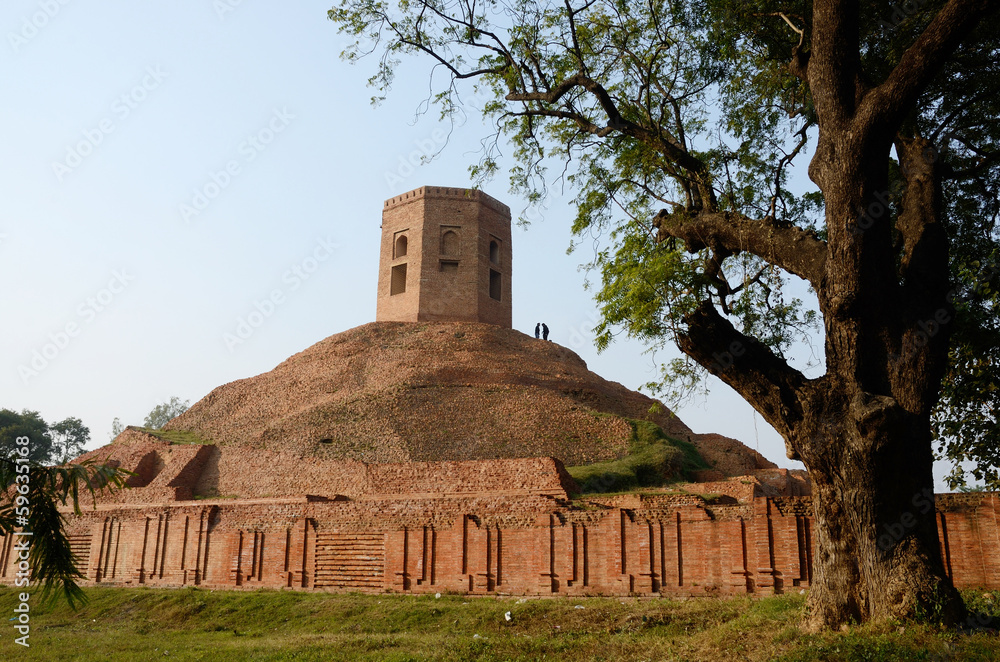 Chaukhandi Stupa in Sarnath with octagonal tower,India