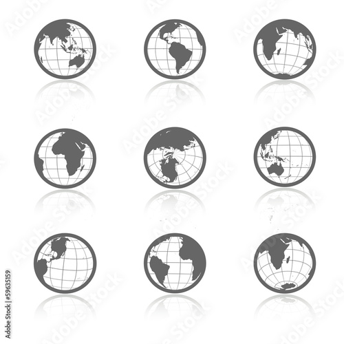 Vector globe symbols with shadow - icons of world
