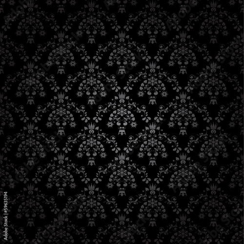 Vector black seamless ornament background-wallpaper with flower