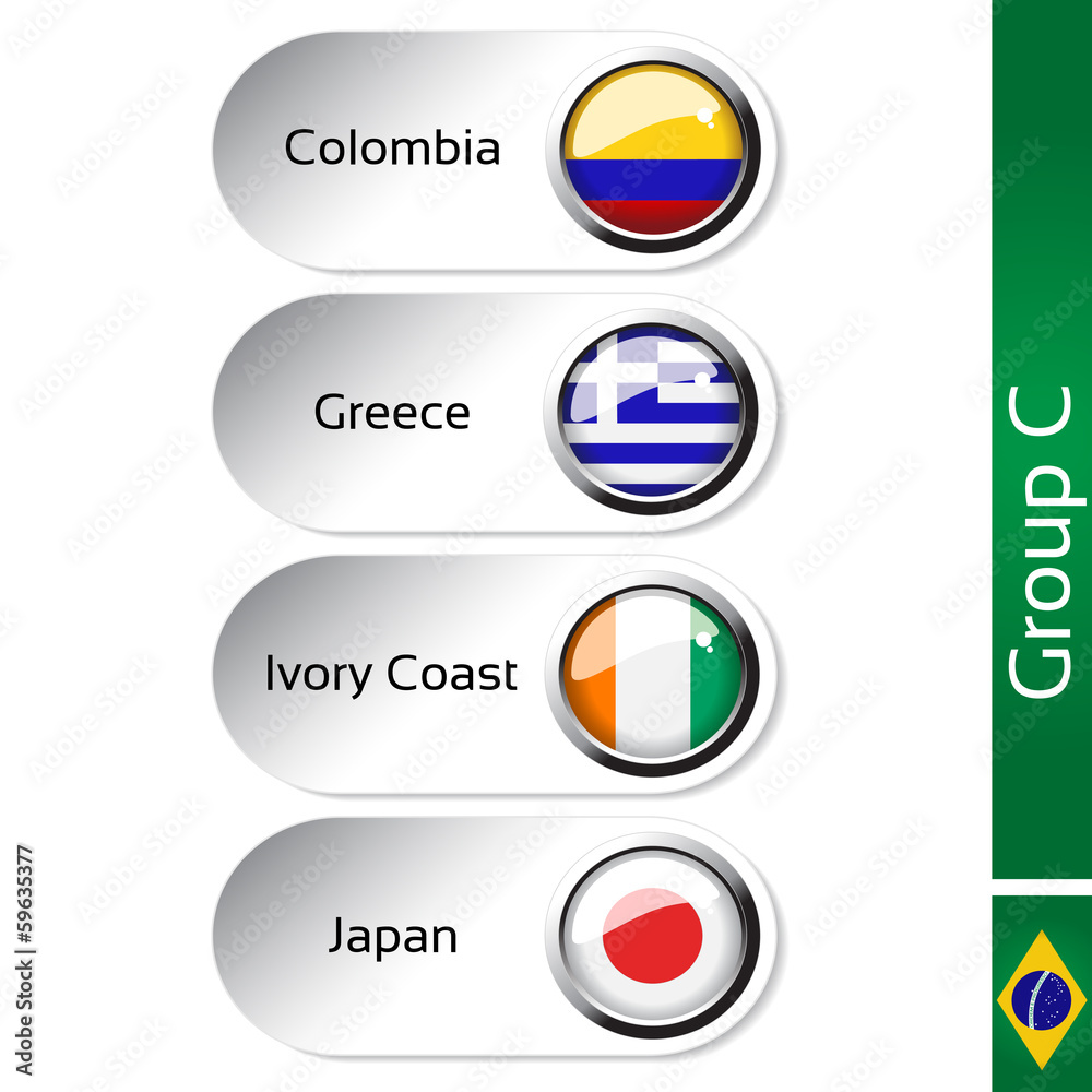 Vector flags, group C - Colombia, Greece, Ivory Coast, Japan Vector flags, group C - Colombia, Greece, Ivory Coast, Japan