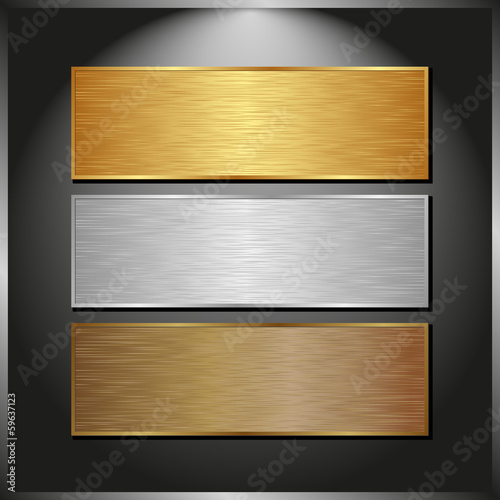 three metallic banners