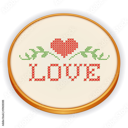 Love Embroidery, Valentine heart, cross stitch, wood sewing hoop