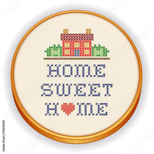 Embroidery, Home Sweet Home Cross Stitch on Wood Hoop