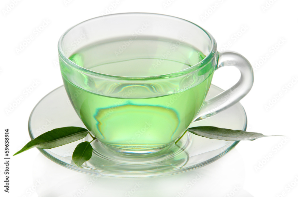 Transparent cup of green tea, isolated on white Transparent cup of green tea, isolated on white