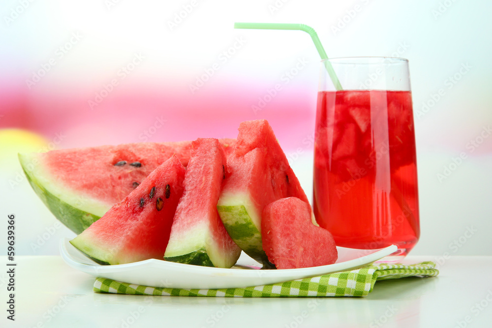 Fresh watermelon and glass of watermelon juice